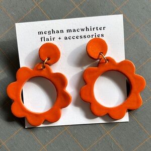 Ceramic Orange Flower Hoop Earrings by Meghan Macwhirter
